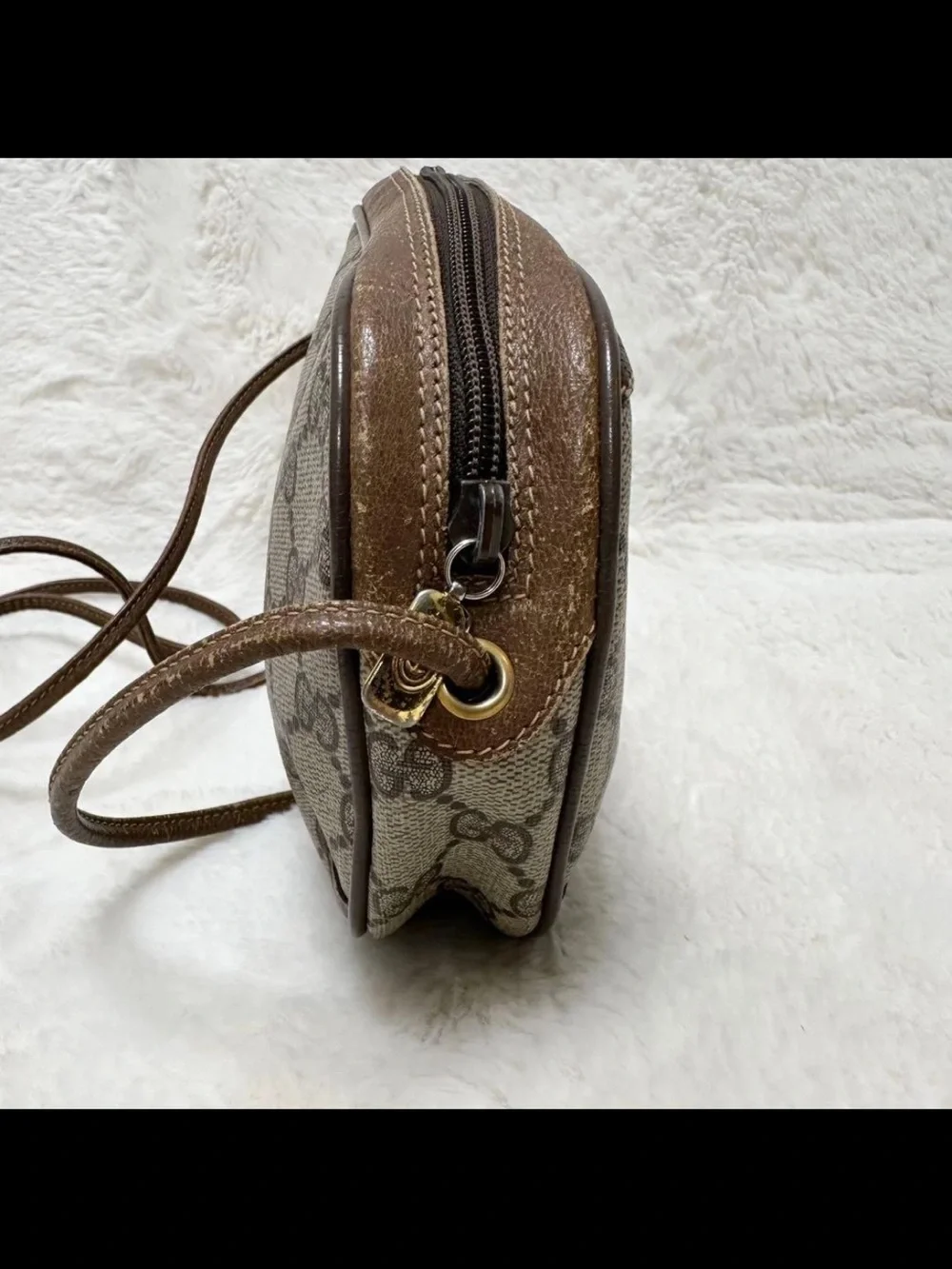 Gucci Beige GG Canvas Crossbody Bag with Brown Leather Trim